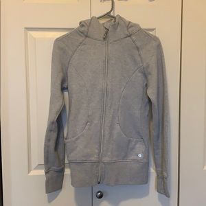 Gray zip up hooded sweatshirt